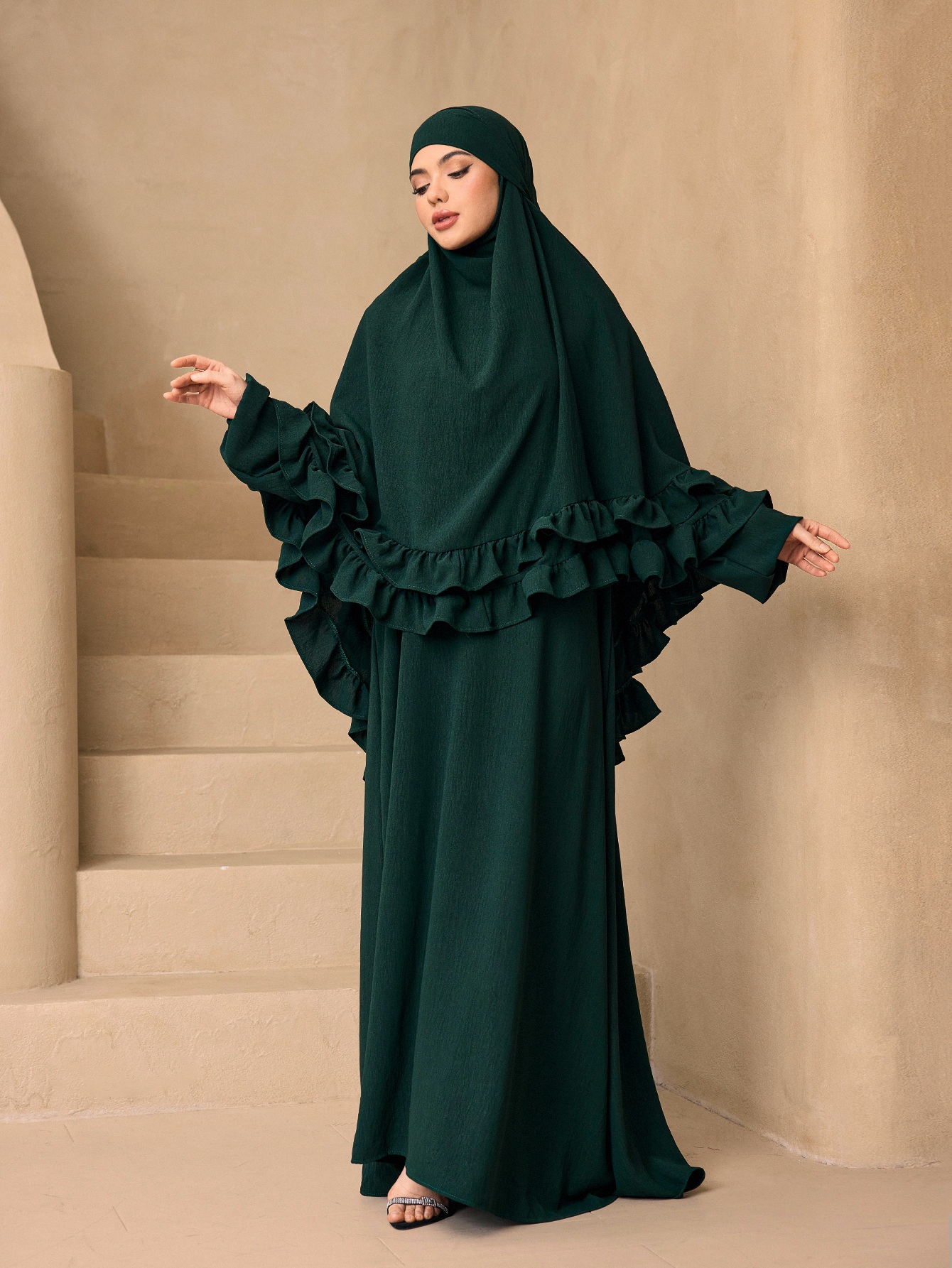 Abaya Modest Wear - Elegant Ruffle Layer Khimar Abaya Two