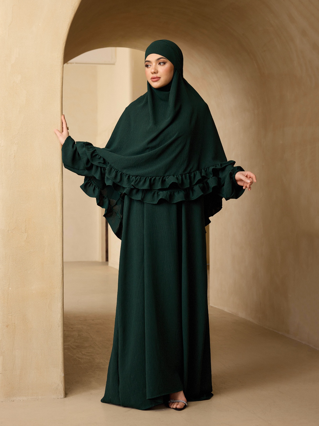Elegant Ruffle Layer Khimar Ab - Abaya Modest Wear ulasan dan harga