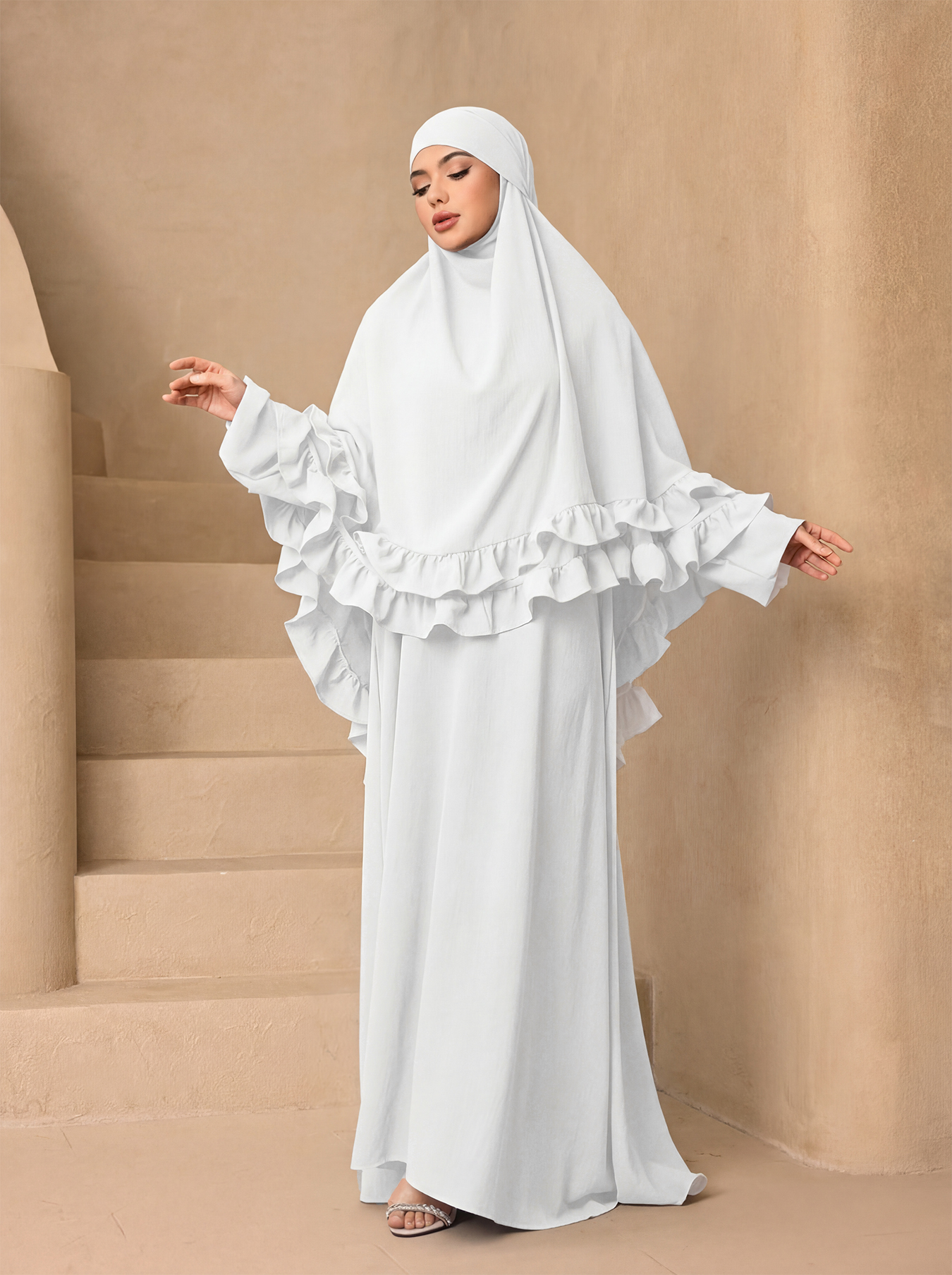 Elegant Ruffle Layer Khimar Ab - Abaya Modest Wear ulasan dan harga